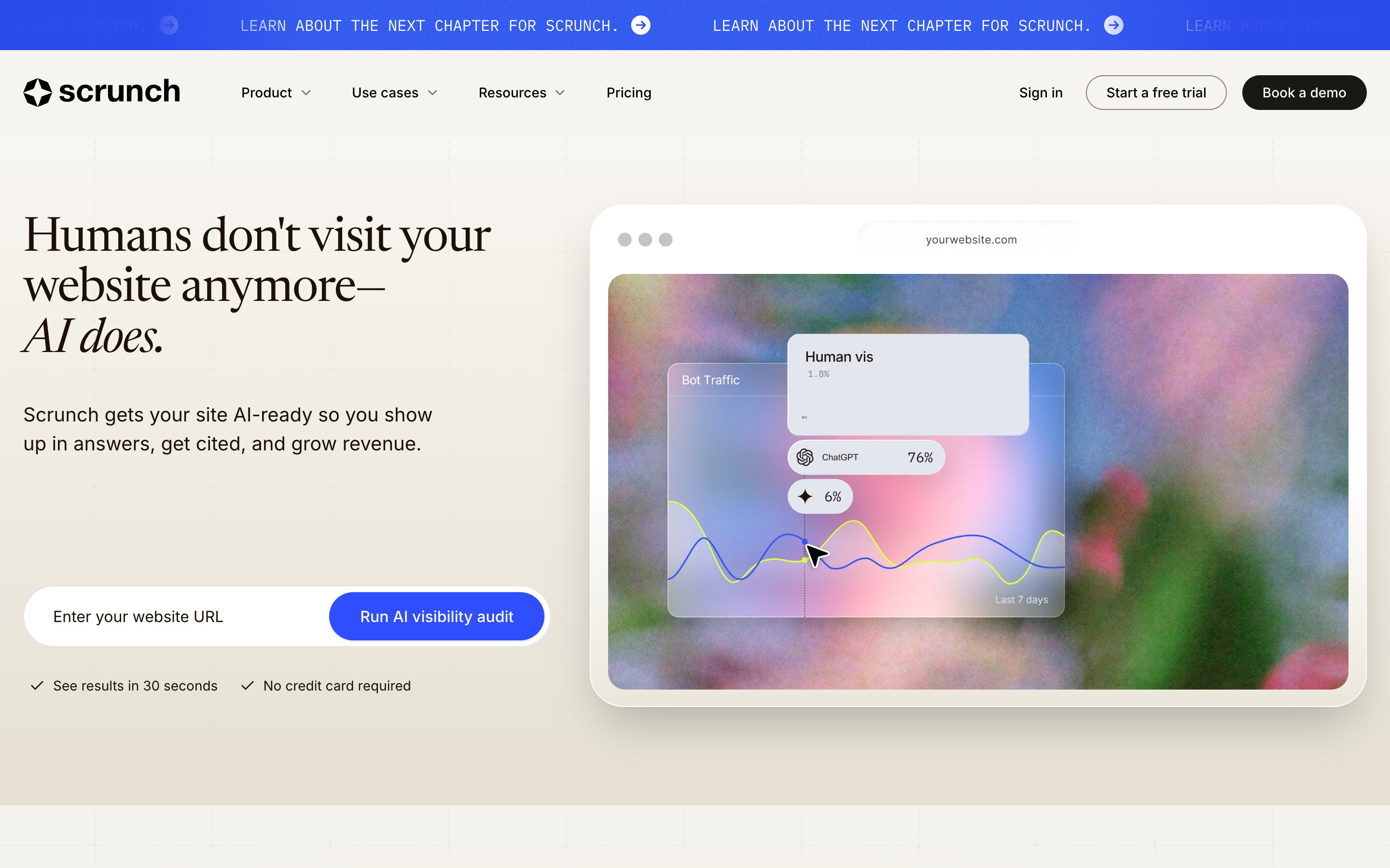 Scrunch homepage: monitor and improve AI-search visibility