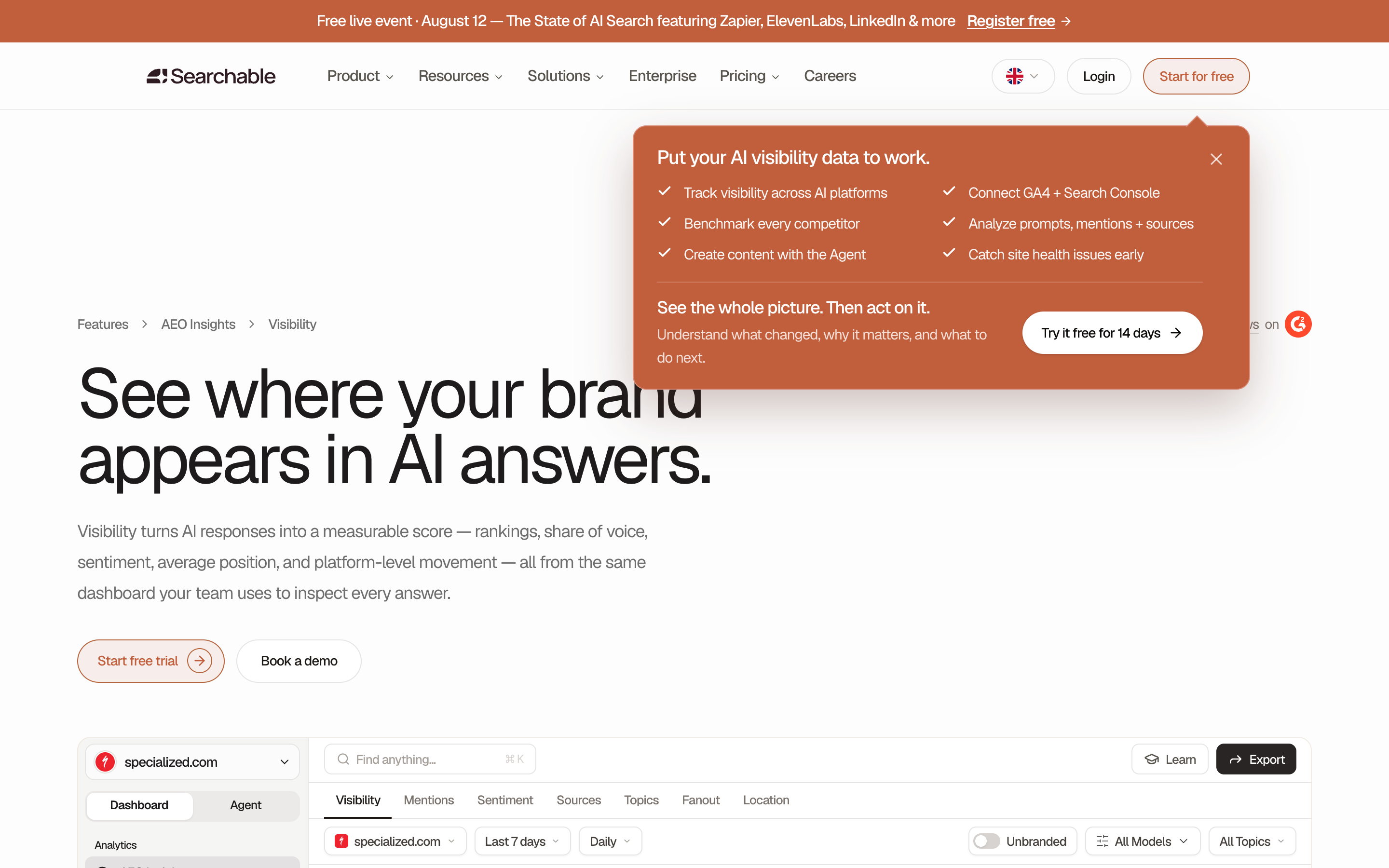 Visibility: a rankings table with competitors beside you